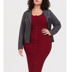 Torrid Size 1 DARK RED RIB SNAP-BUTTON FRONT DRESS